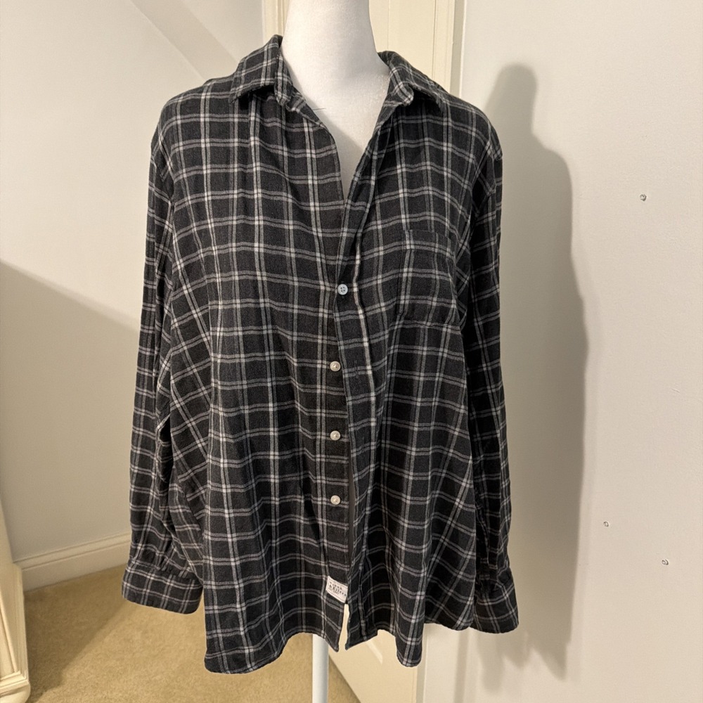 EUC Frank & Eileen Relaxed Button Up Shirt Flannel Dark Gray Plaid Long Sleeve L - Picture 6 of 12